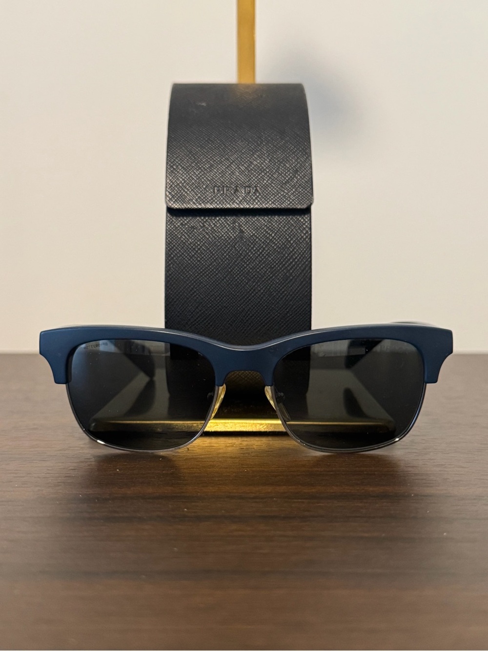 Prada SPR 11P Matte Navy Blue Semi Rimless Sunglasses Italy - Authentic